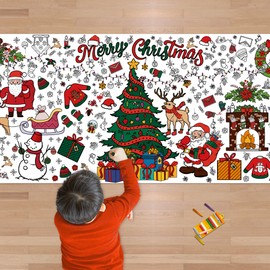 OHOME Christmas Giant Coloring Poster/Tablecloth-Christmas Crafts for Kids-30 x 72 Inches Jumbo Paper Coloring Banner Gifts for Kids Activities Games Party Classroom Christmas Decorations