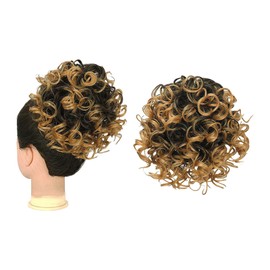 Messy Bun， Short Curly Drawstring ，Extension Loose Bun Hair ，Pieces for Women High Temperature Synthetic Bun Extension 60g Black (1BT27)