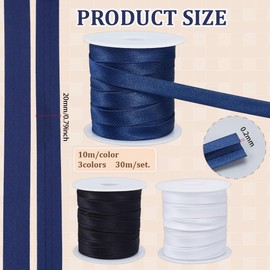 BENECREAT 30m/32.8 Yards 3 Colors Single Fold Bias Tape, 20mm Wide Bias Binding Tape Hemming Tape for DIY Garment Sewing, Seaming, Piping, Quilting