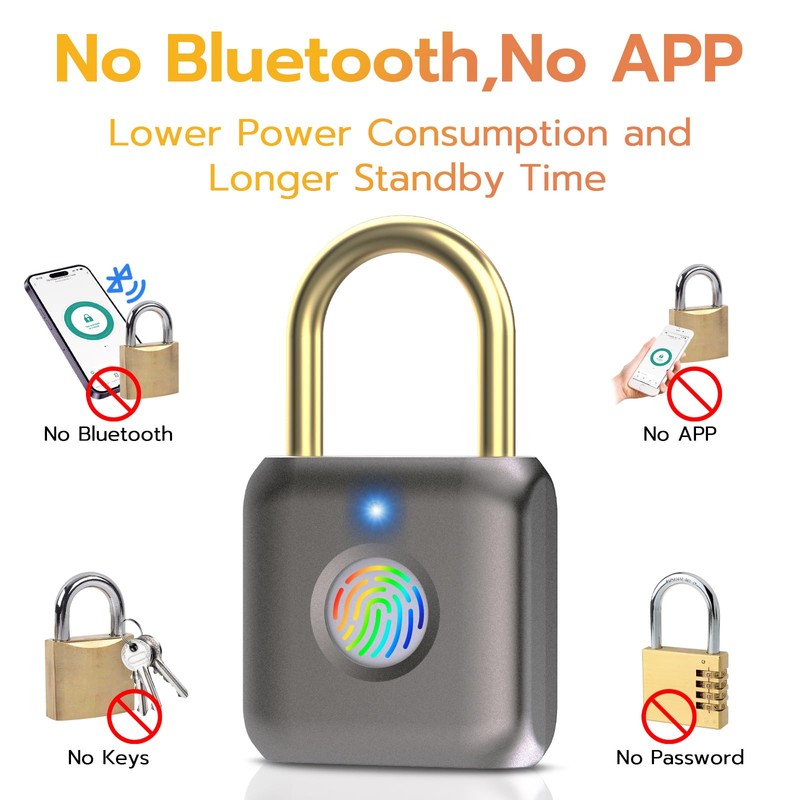 Pothunder Fingerprint Padlock, Smart Padlock, Locker Lock, Biometric Keyless Fingerprint