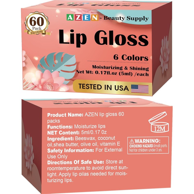 AZEN Set De 60 Brillos Labiales, Aceite Labial Con Color