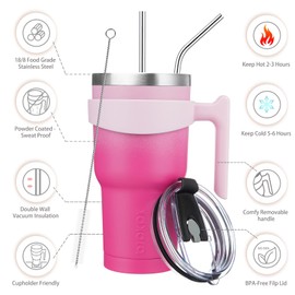 BJPKPK Tumbler With Handle 30oz Stainless Steel Insulated Tumbler Mugs With Lid And Straw For Women And Men,Sakura
