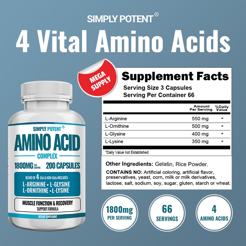 Simply Potent Amino Acid Complex 1800mg - Muscle Recovery &
