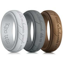King Will Silicone One Ring for Men Lord Rings Magic Power Rings, 8mm Wide Breathable Rubber Etched Dark Gray/Silver/Bronze Silicone Rings for Men Women, Comfort Fit Silicone Wedding Ring Size 11