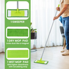 Mops for Floor Cleaning with 2 Different Washable Mop Refill Pads Hardwood Floor Mop with 55” Long Handle Multifunction Dust Mops for Kitchen Tile