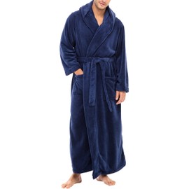 Alexander Del Rossa Mens Robe, Plush Fleece Hooded Bathrobe Men, Men's Bathrobes, Big and Tall Bath Robe for Men Navy Blue XL (A0125NBLXL)