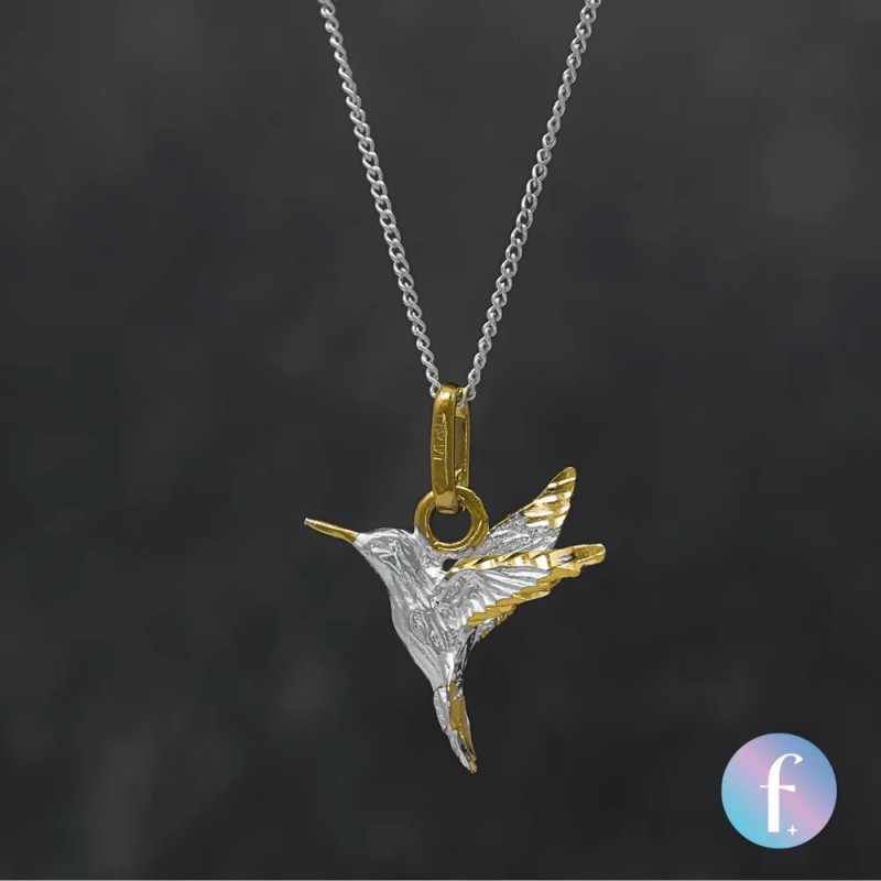 Collar Mujer De Colibrí Plata Fina .925 Y Chapa De