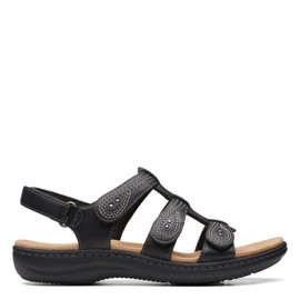 Clarks Women's Laurieann Vine Flat Sandal, Black Leather, 11