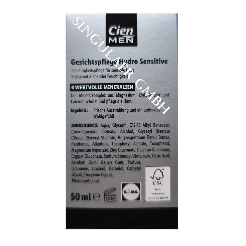 CIEN MEN Face Care Hydro Sensitive Moisturiser for Sensitive Skin,
