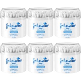 Johnson's Baby Cotton Buds (200) - Pack of 6 - Naturally Absorbent with 100% Pure Cotton Tips & 100% Paper Sticks
