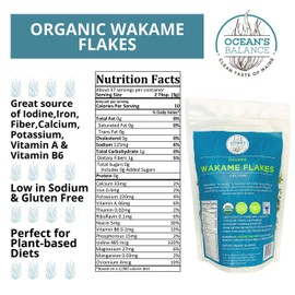 Ocean’s Balance Organic Wakame Flakes – Organic Vegetables, Dried Seaweed, Seaweed Salad Mix - Atlantic Sea Vegetables, Perfect Keto Diet, Paleo Diet, Vegan Diet - Gluten Free - 4oz Bag