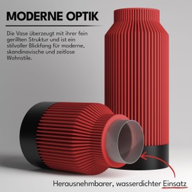 ebenkunst Contura - Vaso per fiori 3D in PLA con base nera e inserto in PP impermeabile, per erba della pampa, fiori secchi e recisi, sostenibile e prodotto in Germania (altezza 25 cm)