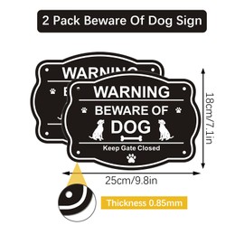 Acuxiaza 2 Pack Beware Of The Dog Sign Keep Gate Closed Sign Reflective Aluminum Beware Of The Dog Keep Gate Closed Sign For Outdoor Gate Fence (Black, 10x7)