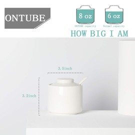 ONTUBE Ceramic Sugar Bowl with Lid and Spoon,Porcelain Seasoning Box Salt Bowl,8oz