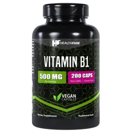 Healthfare Vitamin B1 500mg | 200 Capsules | Thiamine Supplement | Supports Overall Health | Non-GMO | Gluten Free (200 Capsules)