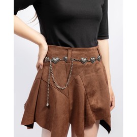 macoking Metal Concho Belts for Women Vintage Heart Western Silver Chain Belt for Cowgirl Country Dresses Jeans, M