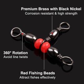 Three 3 Way Fishing Swivels T-Shape Swivel - 60pcs Brass Barrel Triple Swivel Cross Line Fishing Tackle Fishing Line Connectors Tangle Free Tackle Equipment 20 lbs- 100 lbs
