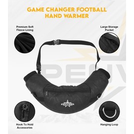 Penveer Football Hand Warmer Pouch - Water Resistant Hand Warmer Muff with Adjustable Strap, Ribbed Cuffs and Zipper Pocket, Ideal for Football, Hunting, & Outdoor Activities (Black Camo Adult)
