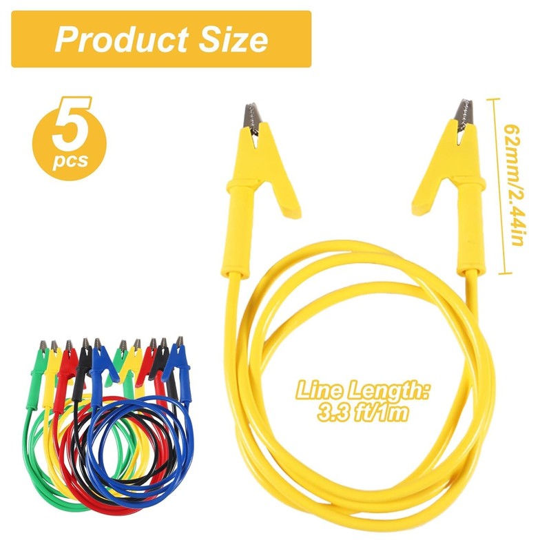 ALAMSCN 5PCS Crocodile Test Leads Double Ended Alligator Clips with