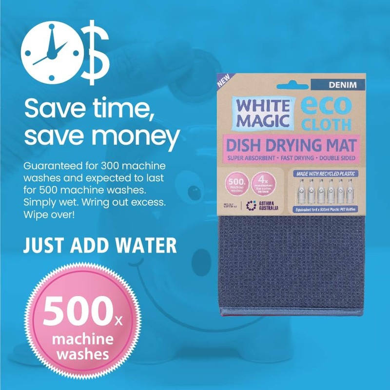 White Magic Dish Drying Mat, Denim - Absorbent & Hygienic,