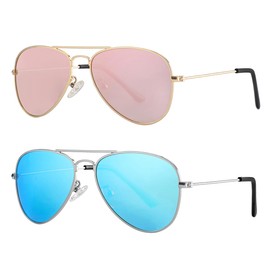Gleyemor Kids Polarized Aviator Sunglasses for Little Girls Boys Age 3-8 (Gold/Pink Mirror+Silver/Blue Mirror)