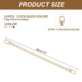 PATIKIL 7.9" Flat Purse Chain, 8 Pack Chain Purse Strap Handbag Chains Crossbody Straps Extender with D-Rings for Tote Wallet Clutch Satchel Short Bag, 4 Colors