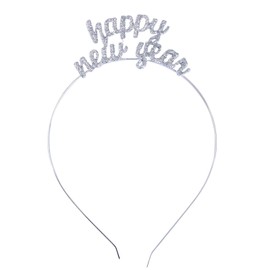 BinaryABC Happy New Year Headband Tiara, Rhinestone New Year Eve Party Supplies Favors (Silver)