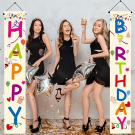 Costume Bay Vertical Happy Birthday Door Banner Party Decoration for Birthdays, Events, Celebrations, Colorful Happy Birthday Banner for Home and Party Decor (Vertical Happy Birthday Door Banner, ONE)