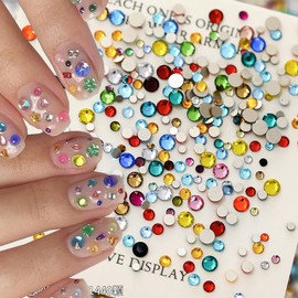 1440 Pcs Colorful Crystal Nail Diamond Bling Nail Art Rhinestones AB Clear Flatback Resin Nail Charms 3D Mini Rounded Nail Gems Jewels for Women Girls Acrylic Nails Face Eyes Makeup Decorations