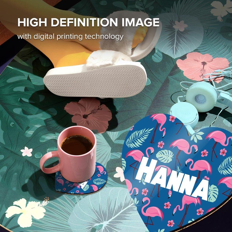 1 x Heart Coaster - Name Hanna Tropic Flamingo Palm