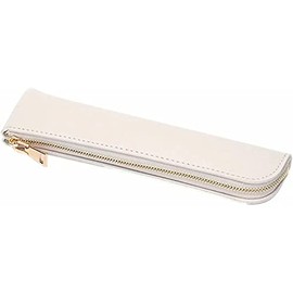 Rokyriff PU Leather Slim Pencil Case, For Adults and Girls, Office, Mini, Bulk, Compact, Simple, Pen Pouch, Solid Color, White, Italian Renaissance