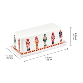 Bico Christmas Soldier Ceramic Butter Dish with Lid, Butter Keeper for Counter, Kitchen, Dishwasher Safe