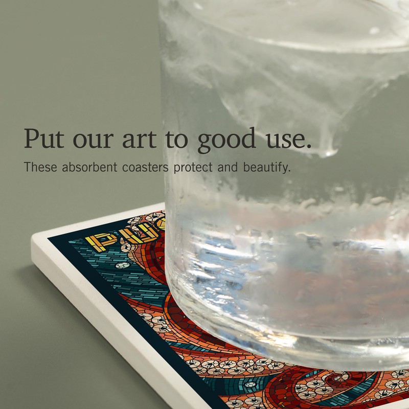 Puget Sound, Washington, Octopus Mosaic (Absorbent Ceramic Coaster, Single, Cork