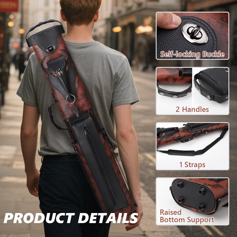elraxw 2x4 Hard Pool Cue Case with Stand 2B4S Pool
