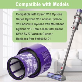 2 Pack V10 Filters Replacement for Dyson Cyclone V10 Absolute, Cyclone V10 Animal, Cyclone V10 Motorhead, Cyclone V10 Total Clean, SV12, Replaces Part # 969082-01