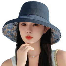 Kisyard Reversible Bucket Hat for Women Summer UV Sun Protection Wide Brim Fishing Hat Foldable Travel Beach