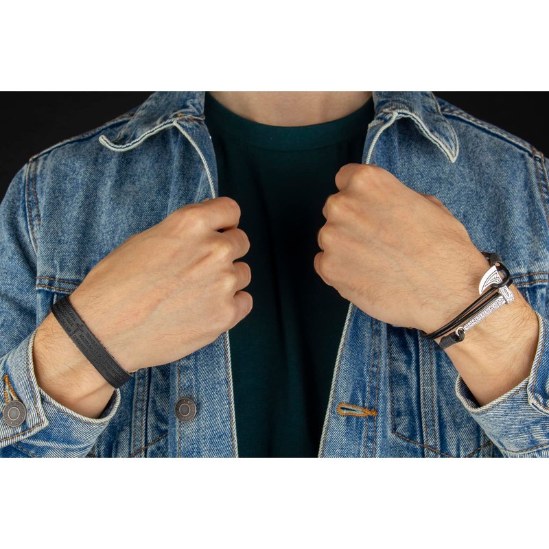 Pulseras para Hombre │ Hacha Vikinga y Cuero │ MB11