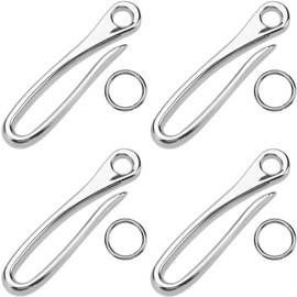 SUNNYCLUE 6Pcs Keychain Fish Hook Key U Hook Antique Silver Metal Alloy Retro Snap Carp Key Chains Heavy Duty Belt Key Loop Clip Fishing Hooks with Open Jump Rings for Keys Wallet Chain Accessories