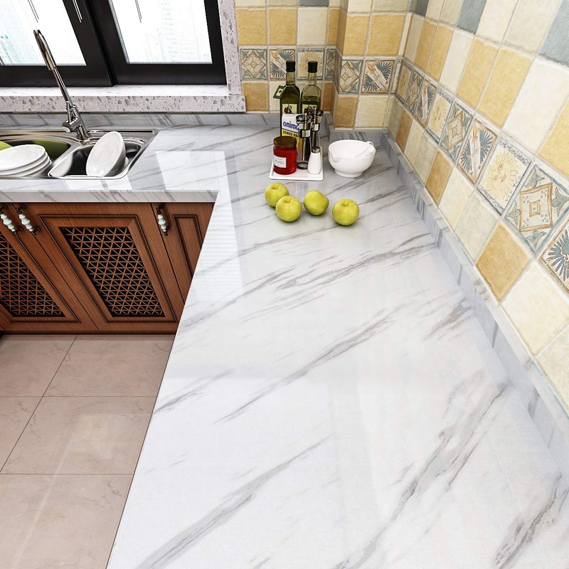 Livelynine 24 x197 Wide White Marble Contact Paper Peel and