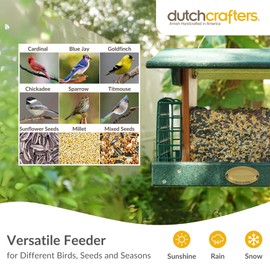 DutchCrafters Poly Hopper Bird Feeder with Suet Holder, Large Suet Feeder for Birds, Large Bird Feeders for Outdoors Hanging - Amish American Made (Turf Green & Cedar)