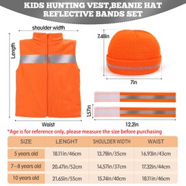VICAMB Polar Fleece Kids Orange Hunting Vest and Beanie Set,Warm Reflective Safety Hunting Clothes for Boys Outdoor