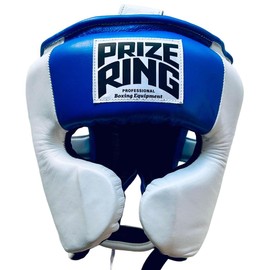 PRIZE RING "Professional SS" Genuine Leather Headgear White/Blue (L)