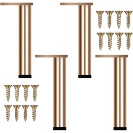 KMERCE 4pcs Gold Metal Adjustable Furniture Legs, Modern Sofa Legs, Replacement Legs for Coffee Table, TV Cabinet, Bathroom Cabinet, Bed with Screws+Non-Slip Base+Adjustable Height 10-11cm