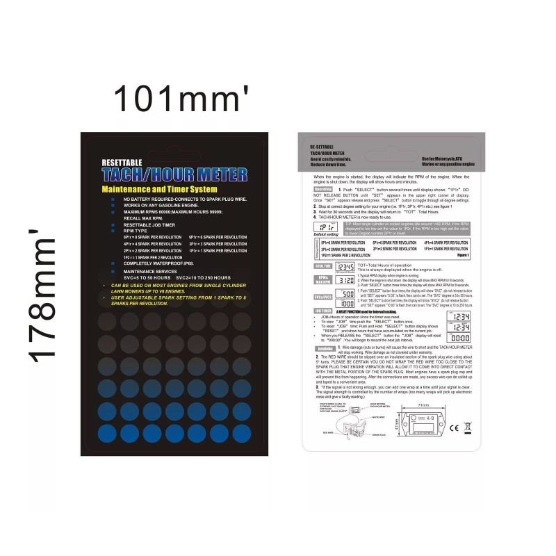 Waterproof Tiny Tach Digital Hour Meter Tachometer Resettable Job Timer