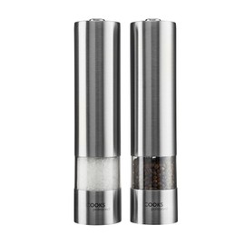 Cooks Professional Cooks Professional Electric Automatic Salt & Pepper Mill Set with Adjustable Grinding, Easy to Refill, One Touch Button Condiment Grinder (Stainless Steel)