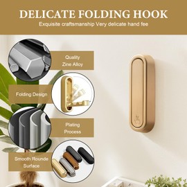 Carreneu Foldable Coat Hook, 90° Wall-Mounted Coat Hook, Foldable, Invisible Folding Hook, Suitable for Kitchen, Bedroom, Bathroom (Gold)