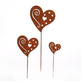 Generisch Heart Garden Stake, Flower Stake, Rust Stake, Patina Decoration, Weatherproof, Set of 3