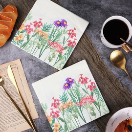 Bringsine 100-ct Spring Floral Paper Napkins Watercolor Flower Butterfly Disposable Napkins Colorful Decorative Luncheon Dinner Hand Napkins for Party Supplies Table Decor, 6.5 x 6.5 Inch