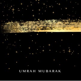 Umrah Mubarak Islamic Greetings Card - Black with Gold Brushstroke