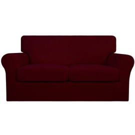 Easy-Going 3 Pieces Stretch Soft Couch Cover for Dogs - Washable Sofa Slipcover for 2 Separate Cushion Couch - Elastic Furniture Protector for Pets, Kids(Loveseat,Wine)